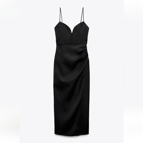 Zara * Satin Effect Slit Wrap Dress Black Size XS and S - Picture 10 of 12